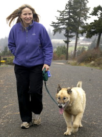 Dr. Anderson walking her dog.